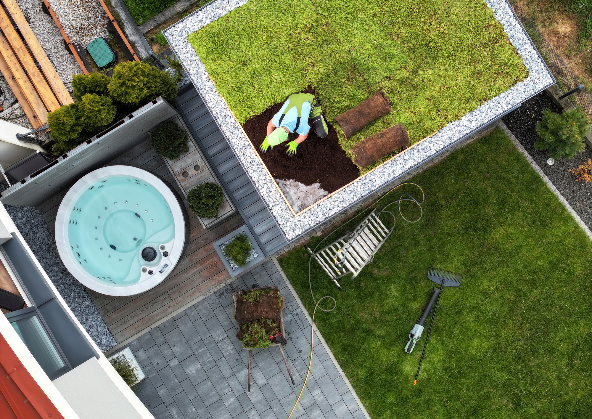 Perennial Succulents Sedum Green Roof Building Aerial View